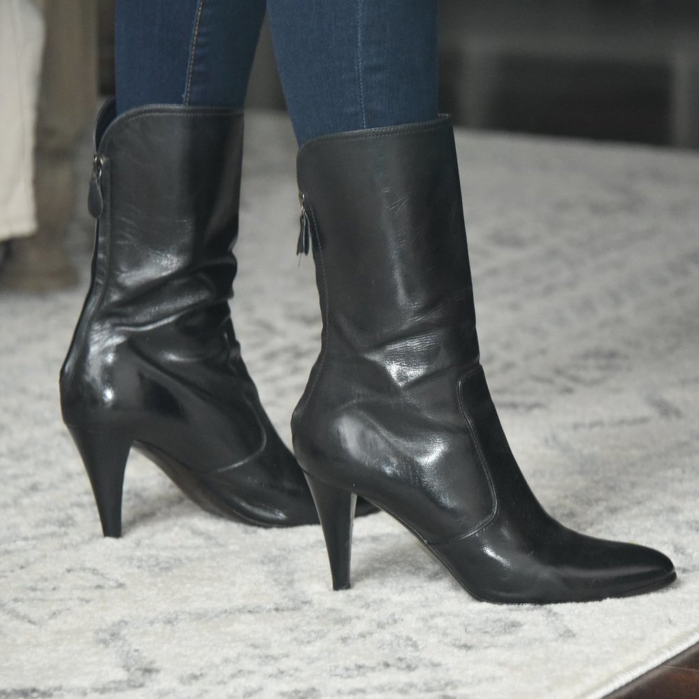 8.5 Cole Haan Genuine Leather Black midcalf Womens 4" heeled boots